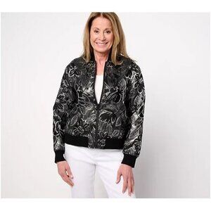 by Stacy London Metallic Floral Brocade Bomber Jacket Black Medium A682931